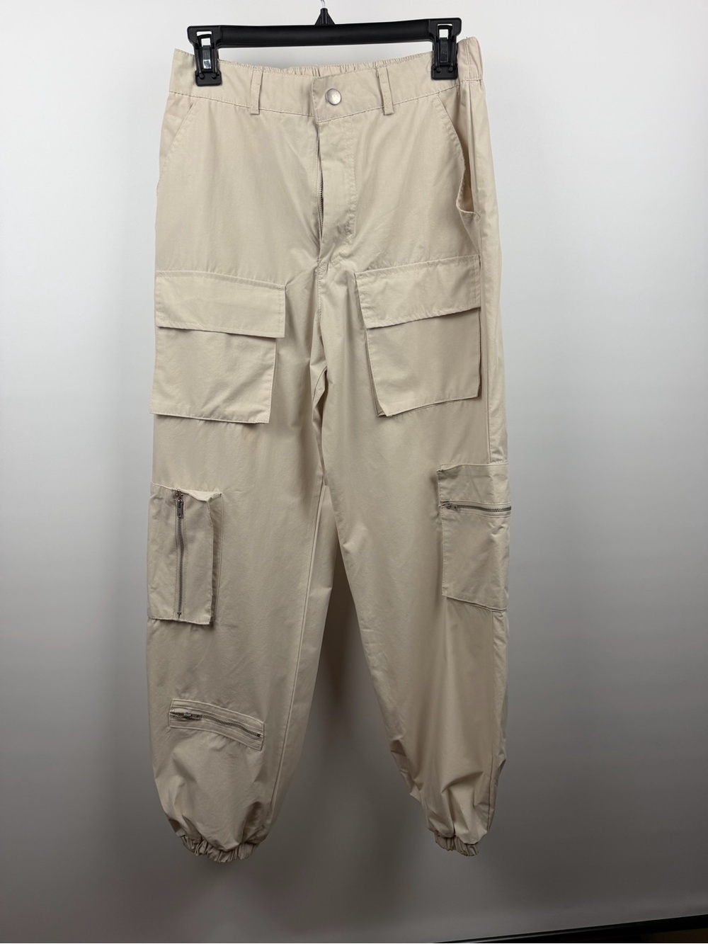 Beige Utility Cargo Joggers for Women - Picture 3 of 8